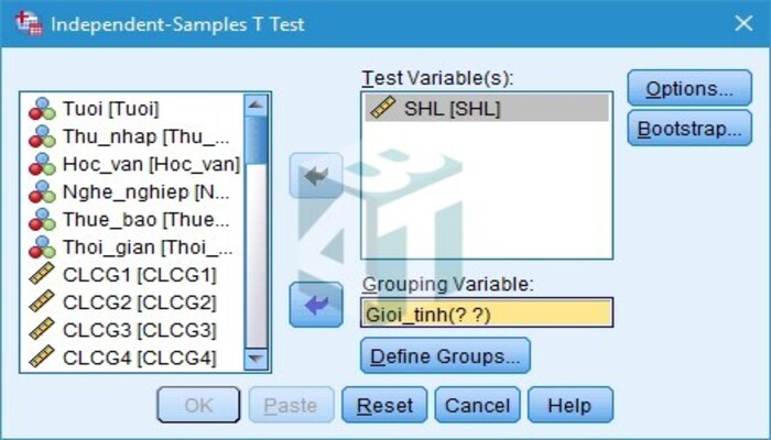 Bước 2 dùng lệnh Compare Means để kiểm định T-Test
