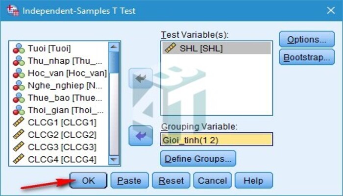 Bước 4 dùng lệnh Compare Means để kiểm định T-Test