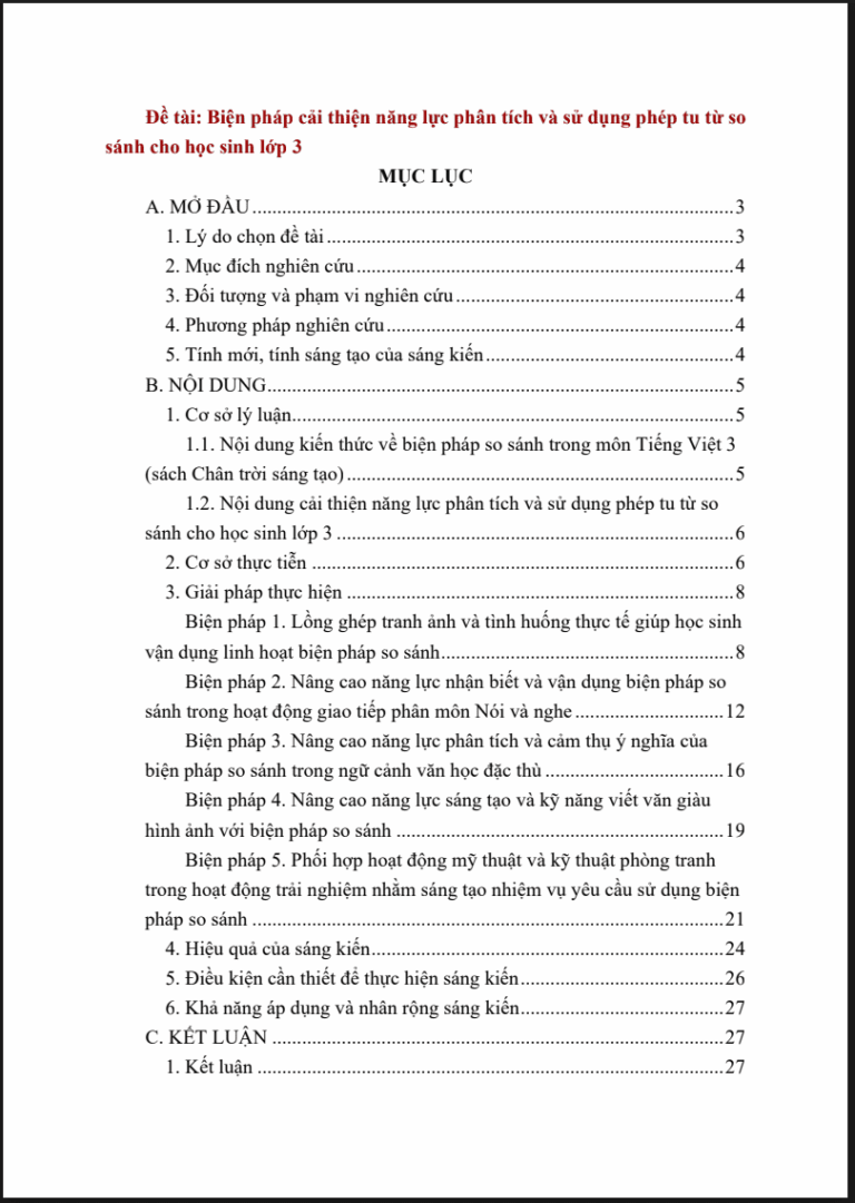 Biện pháp cải thiện năng lực phân tích và sử dụng phép tu từ so sánh cho học sinh lớp 3