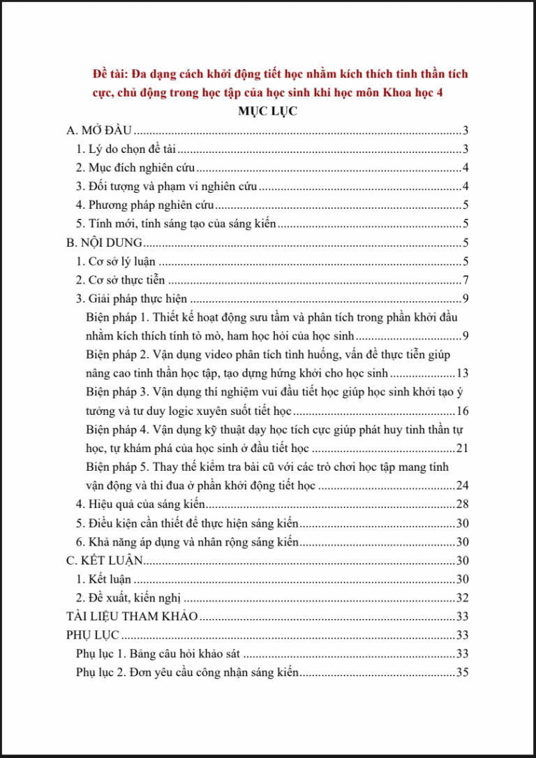 Đa dạng cách khởi động tiết học nhằm kích thích tinh thần tích cực, chủ động trong học tập của học sinh khi học môn Khoa học 4
