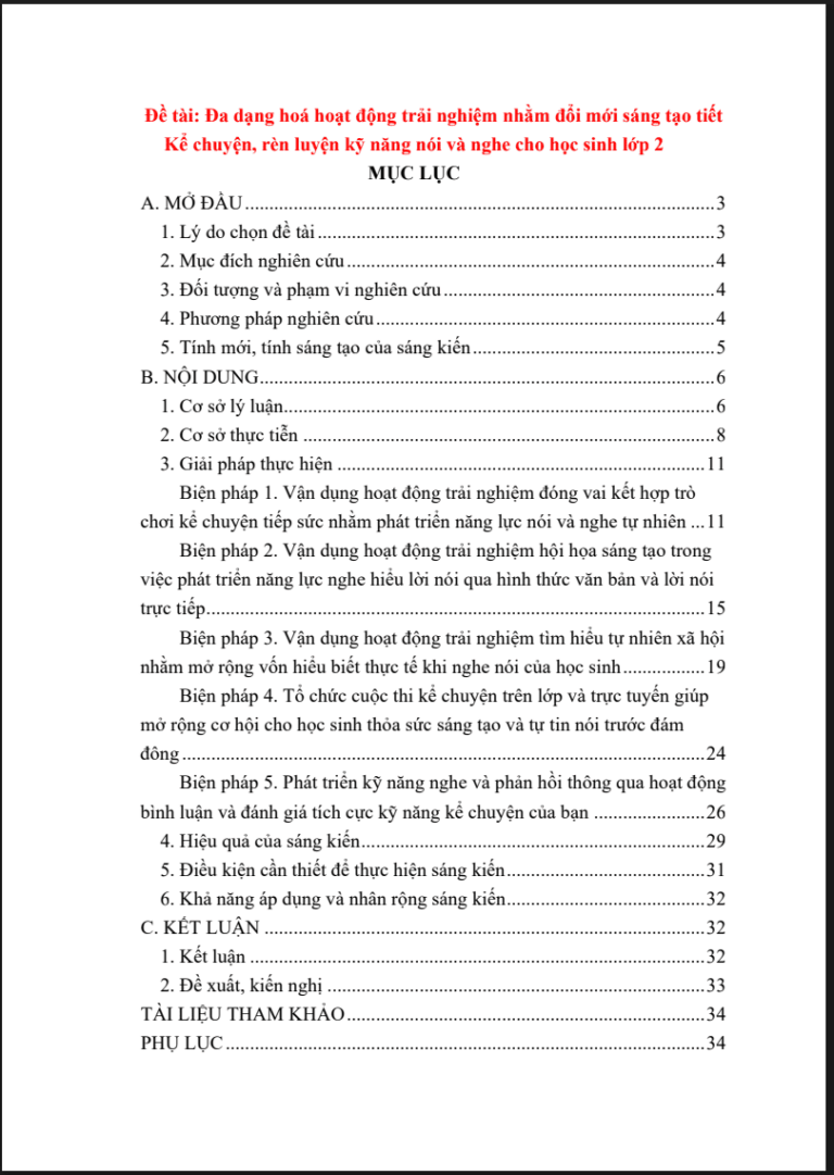 Đa dạng hoá hoạt động trải nghiệm nhằm đổi mới sáng tạo tiết Kể chuyện, rèn luyện kỹ năng nói và nghe cho học sinh lớp 2