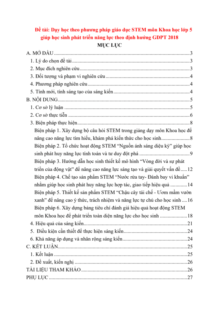 Dạy học theo phương pháp giáo dục STEM môn Khoa học lớp 5 giúp học sinh phát triển năng lực theo định hướng GDPT 2018