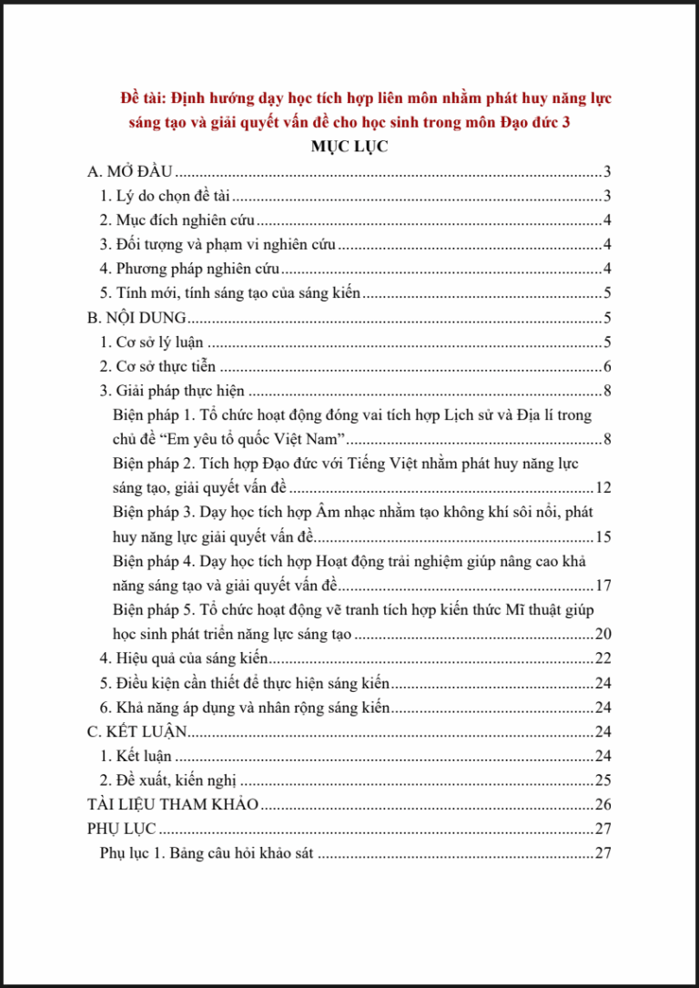 Định hướng dạy học tích hợp liên môn nhằm phát huy năng lực sáng tạo và giải quyết vấn đề cho học sinh trong môn Đạo đức 3