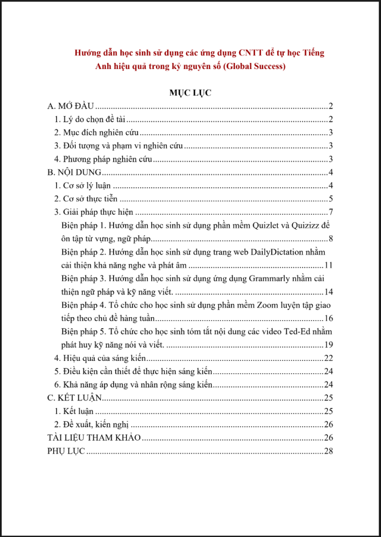 Hướng dẫn học sinh  lớp 12 sử dụng các ứng dụng CNTT để tự học Tiếng Anh hiệu quả trong kỷ nguyên số (Global Success)