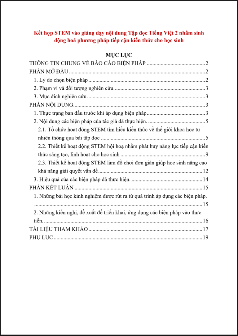 Kết hợp STEM vào giảng dạy nội dung Tập đọc Tiếng Việt 2 nhằm sinh động hoá phương pháp tiếp cận kiến thức cho học sinh
