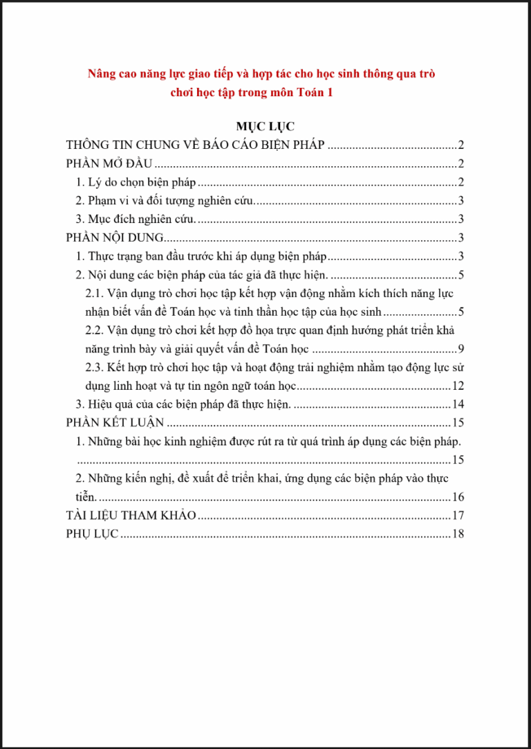 Nâng cao năng lực giao tiếp và hợp tác cho học sinh thông qua trò chơi học tập trong môn Toán 1