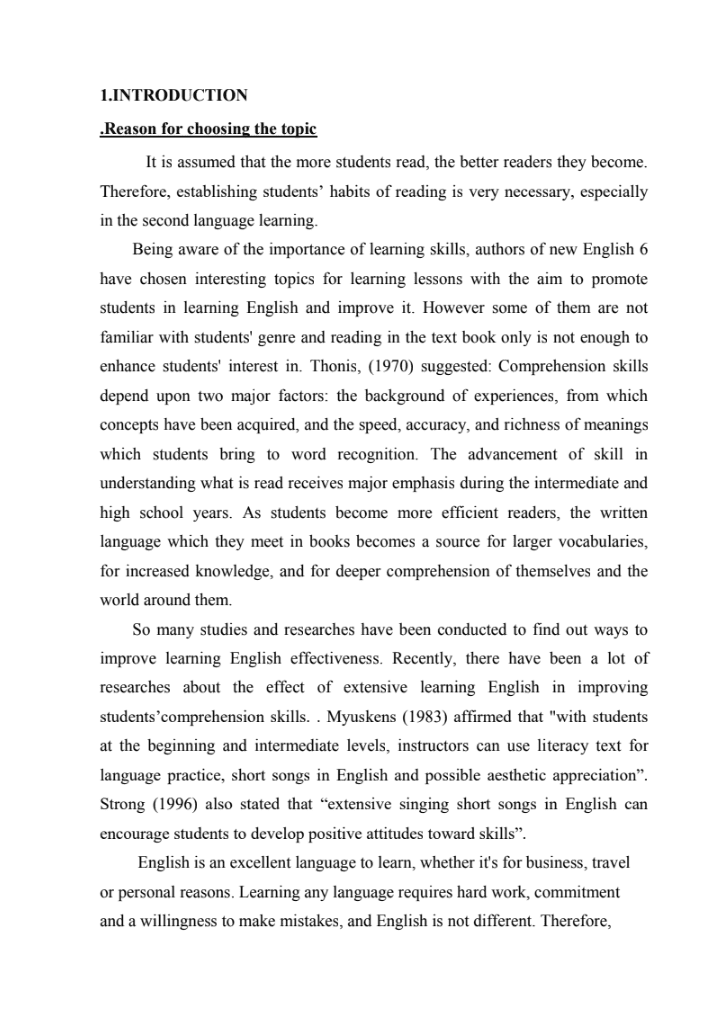 SKKN Cause exciment and reinforce knowledge in learning english by short songs in grade 6