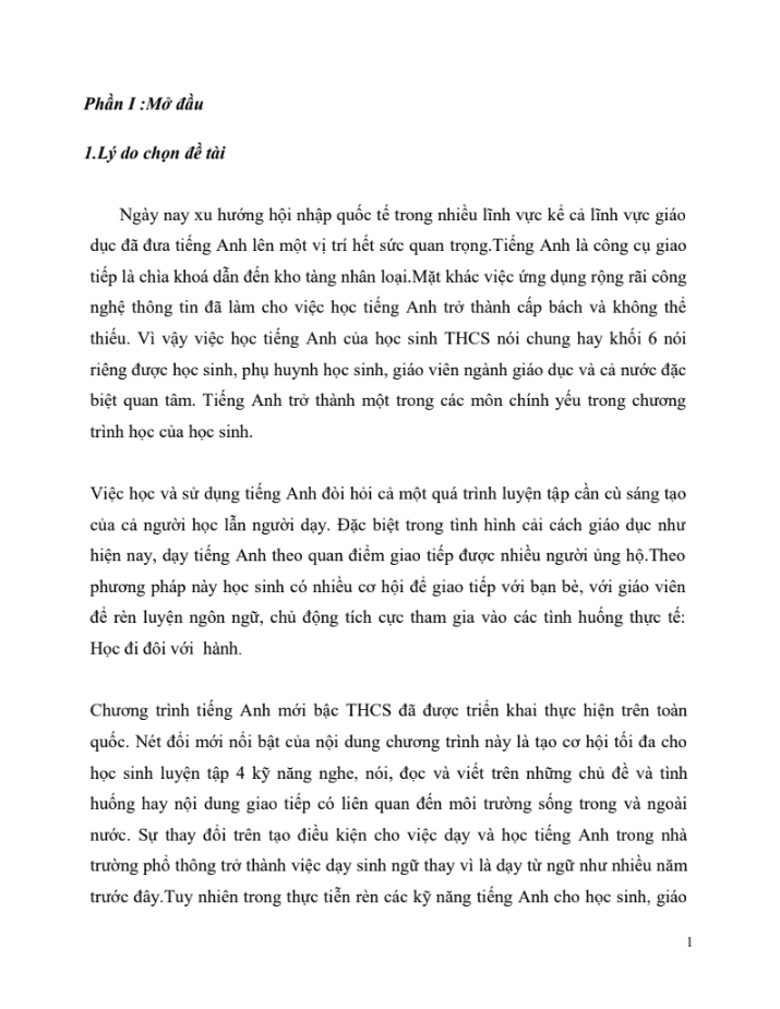 SKKN Giúp học sinh Lớp 6 hứng thú học Tiếng Anh qua phim , ảnh trong tiết dạy