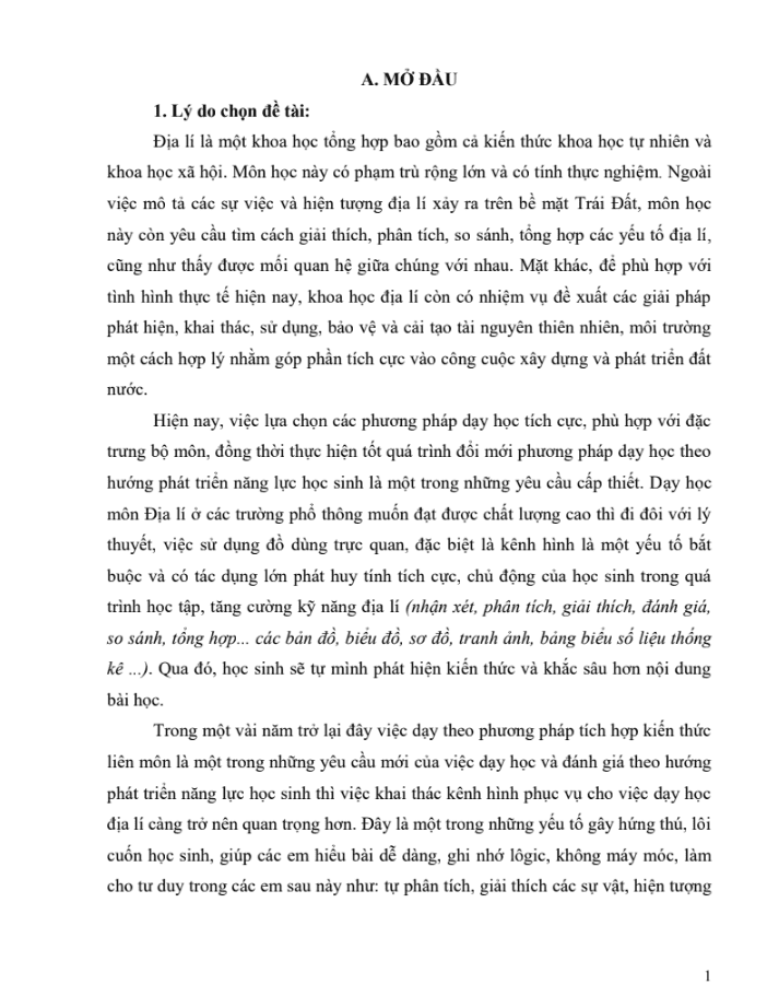 SKKN Hướng dẫn học sinh khai thác kênh hình nhằm nâng cao hiệu quả dạy học theo phương pháp tích hợp kiến thức liên môn thông qua bài 20 và bài 26 môn Địa lí 6