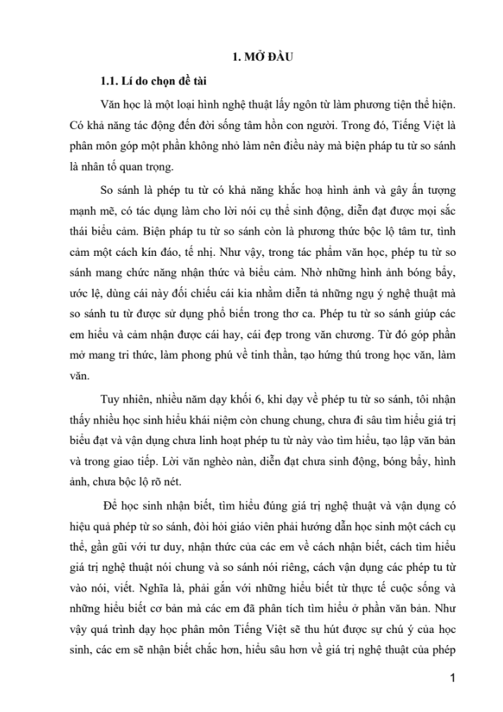 SKKN “Một số biện pháp hướng dẫn học sinh lớp 6 nâng cao kĩ năng sử dụng phép tu từ so sánh