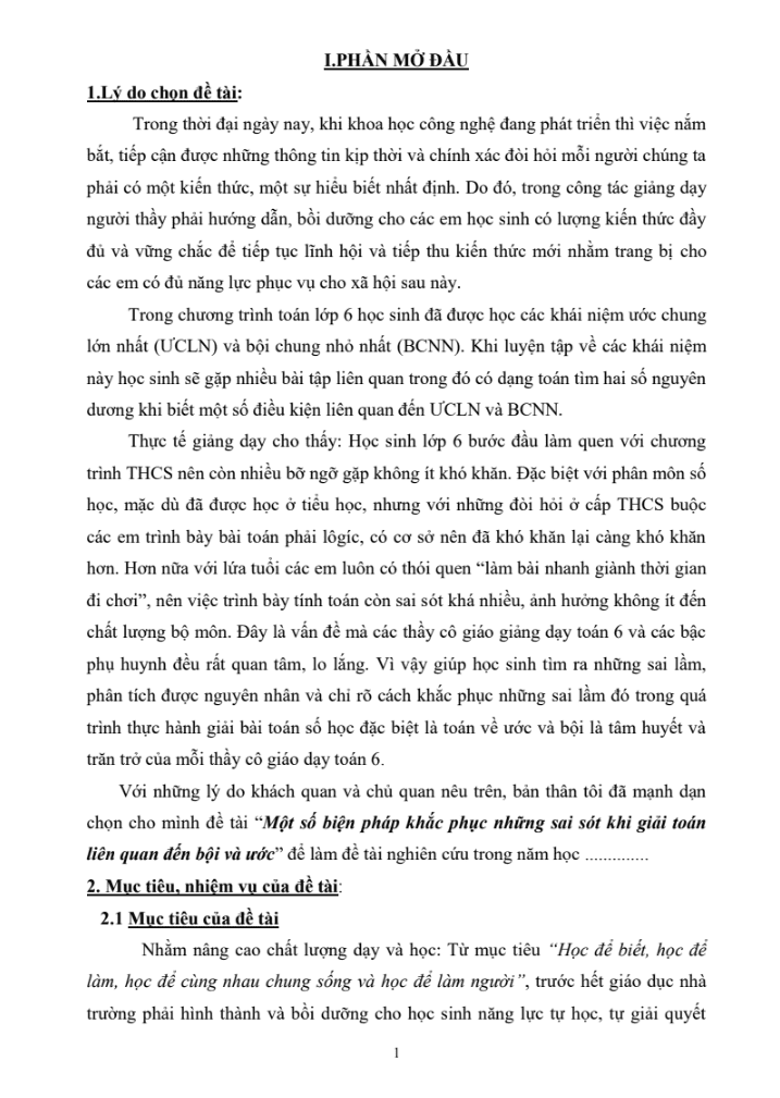 SKKN Một số biện pháp khắc phục những sai sót khi giải toán liên quan đến bội và ước