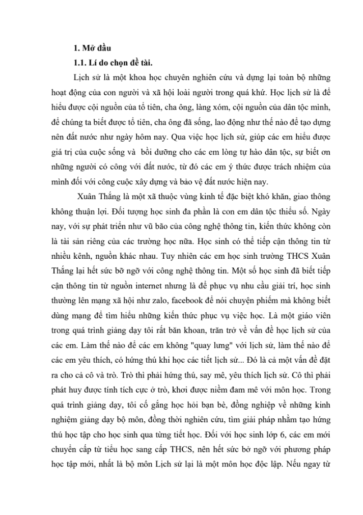 SKKN Một số biện pháp nhằm phát huy tính tích cực của học sinh trong dạy học Lịch sử 6