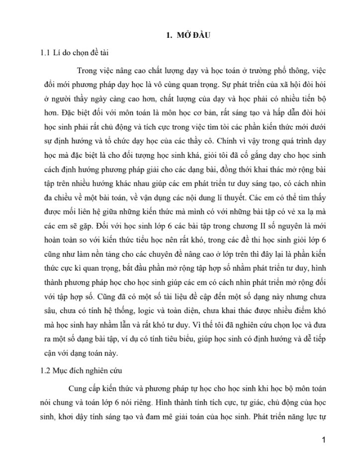 SKKN Một số dạng bài tập sử dụng kiến thức lí thuyết chương II số nguyên lớp 6