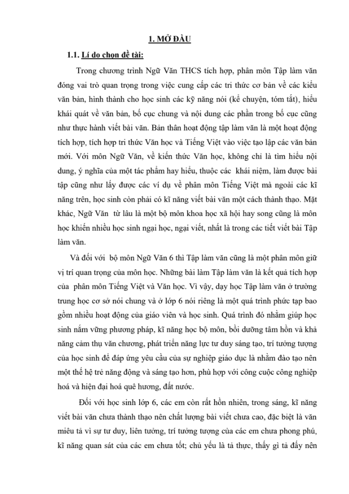 SKKN Nâng cao kĩ năng thực hành luyện viết bài văn miêu tả cho học sinh lớp 6 thông qua tiết trả bài