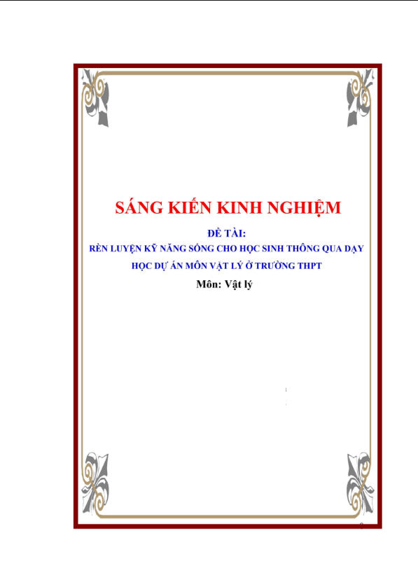 SKKN Rèn luyện kỹ năng sống cho học sinh thông qua dạy học dự án môn vật lý ở trường thpt