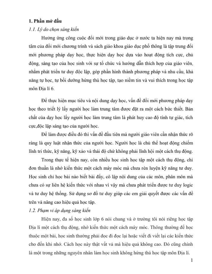 SKKN Ứng dụng sơ đồ tư duy trong hoạt động củng cố bài học môn Địa lý 6