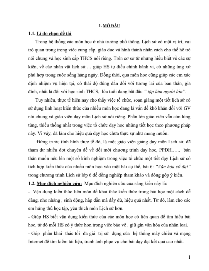 SKKN Vận dụng kiến thức liên môn nhằm nâng cao hiệu quả giảng dạy bài 6: “Văn hóa cổ đại” trong chương trình Lịch sử lớp 6