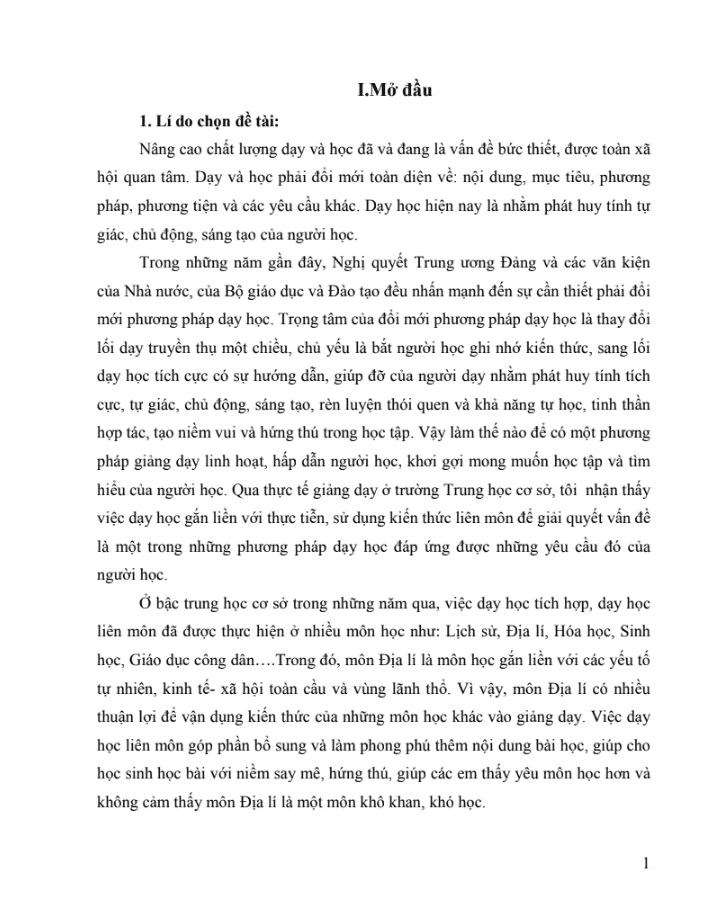 SKKN Vận dụng kiến thức liên môn trong dạy học Địa lí lớp 6