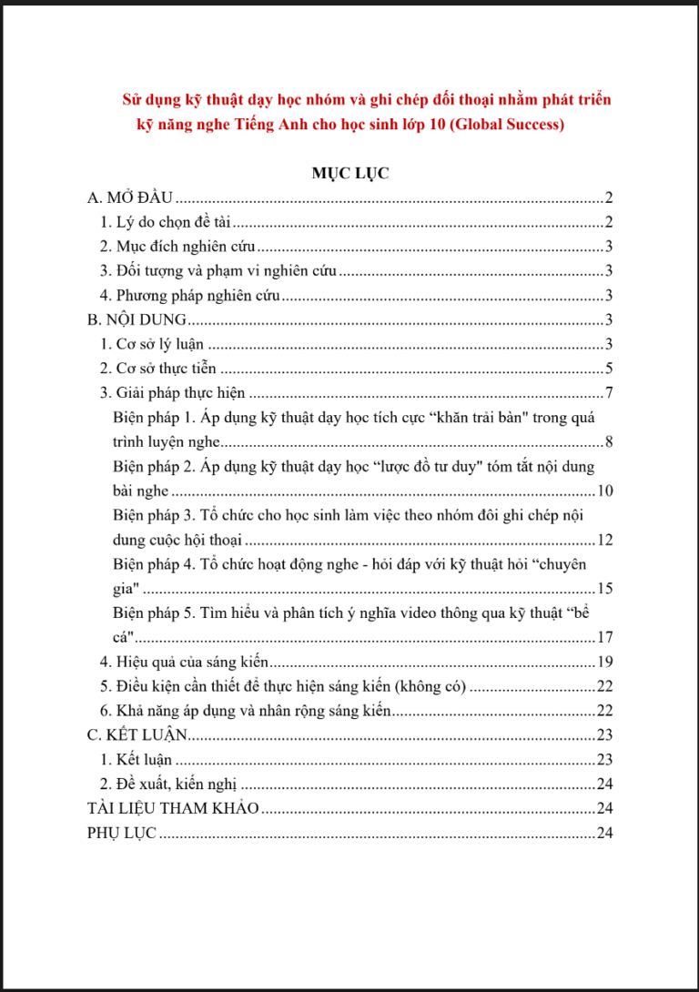 Sử dụng kỹ thuật dạy học nhóm và ghi chép đối thoại nhằm phát triển kỹ năng nghe Tiếng Anh cho học sinh lớp 10 (Global Success)