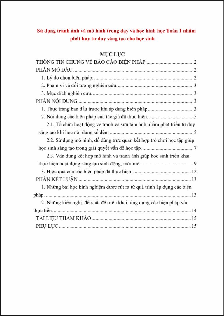 Sử dụng tranh ảnh và mô hình trong dạy và học hình học Toán 1 nhằm phát huy tư duy sáng tạo cho học sinh