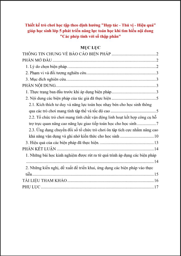 Thiết kế trò chơi học tập theo định hướng “Hợp tác – Thú vị – Hiệu quả” giúp học sinh lớp 5 phát triển năng lực toán học khi tìm hiểu nội dung “Các phép tính với số thập phân”