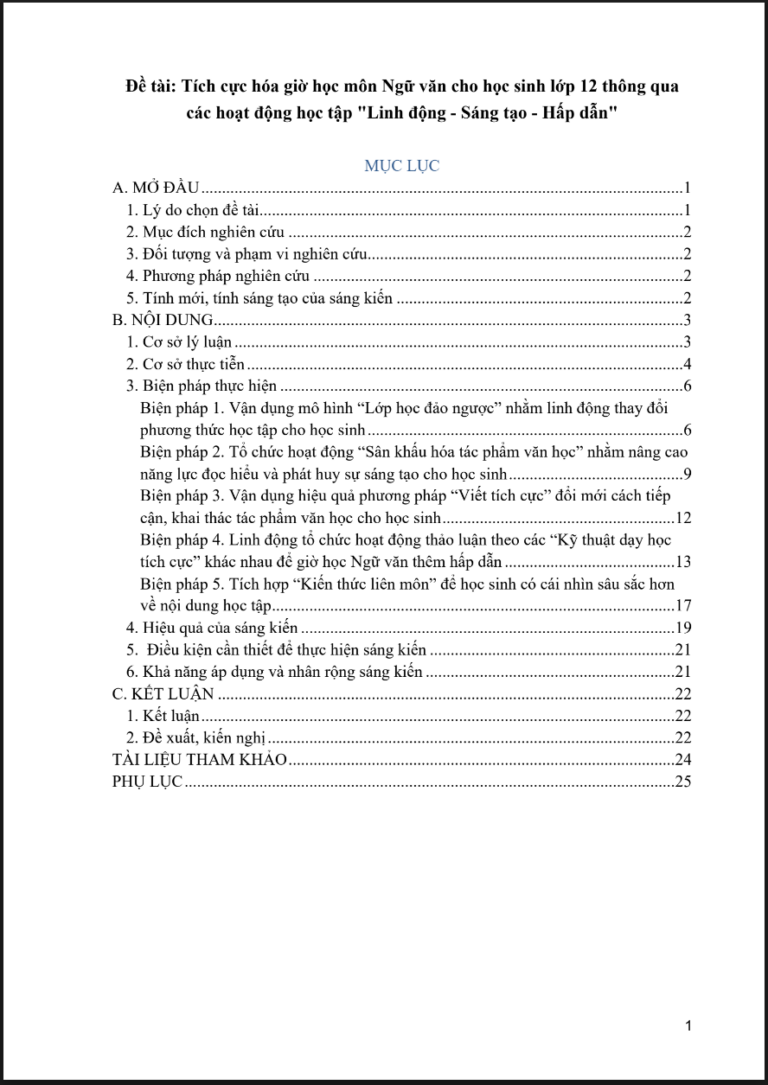 Tích cực hóa giờ học Ngữ văn cho học sinh lớp 12 thông qua các hoạt động học tập “Linh động – Sáng tạo – Hấp dẫn”