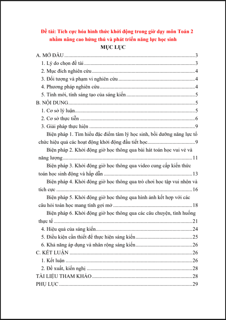 Tích cực hóa hình thức khởi động trong giờ dạy môn Toán 2 nhằm nâng cao hứng thú và phát triển năng lực học sinh