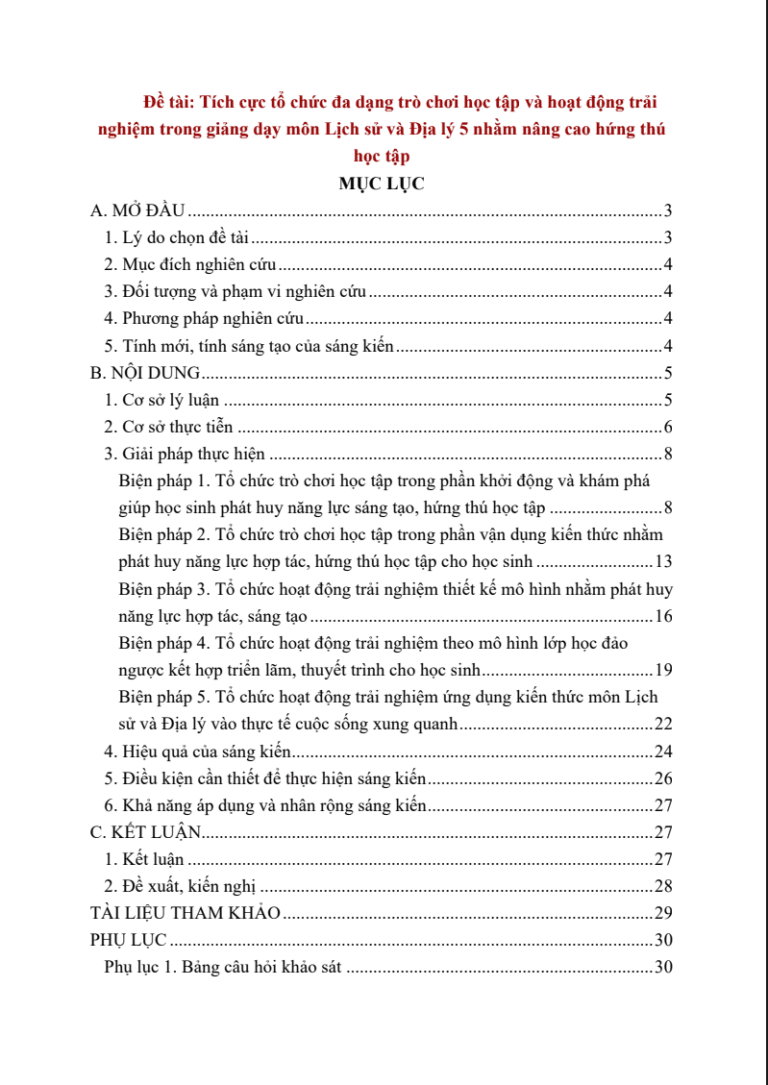 Tích cực tổ chức đa dạng trò chơi học tập và hoạt động trải nghiệm trong giảng dạy môn Lịch sử và Địa lý giúp học sinh lớp 5 phát huy năng lực hợp tác, sáng tạo