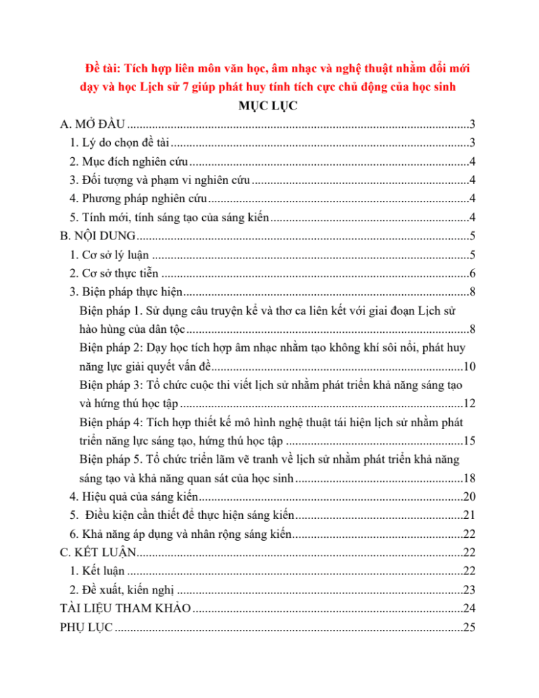 Tích hợp liên môn văn học, âm nhạc và nghệ thuật nhằm đổi mới dạy và học Lịch sử 7 giúp phát huy tính tích cực chủ động của học sinh