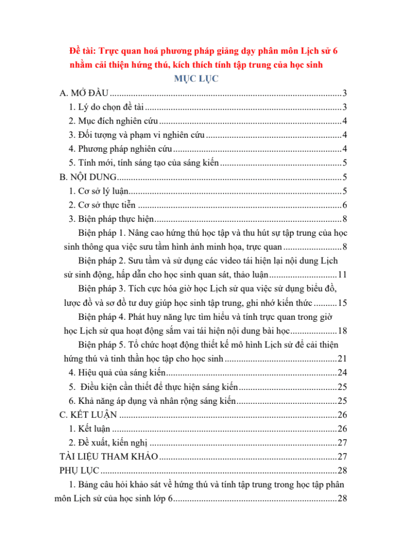 Trực quan hoá phương pháp giảng dạy LS&ĐL 6 nhằm cải thiện hứng thú, kích thích tính tập trung của học sinh