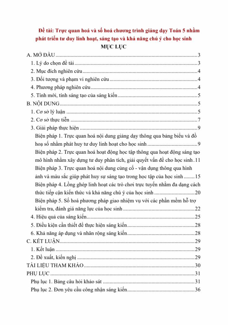 Trực quan hoá và số hoá chương trình giảng dạy Toán 5 nhằm phát triển tư duy linh hoạt, sáng tạo và khả năng chú ý cho học sinh