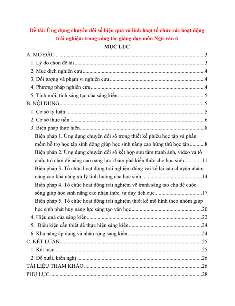 Ứng dụng chuyển đổi số hiệu quả và linh hoạt tổ chức các hoạt động trải nghiệm trong công tác giảng dạy môn Ngữ văn 6