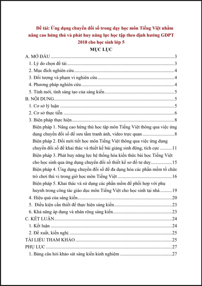 Ứng dụng chuyển đổi số trong dạy học môn Tiếng Việt nhằm nâng cao hứng thú và phát huy năng lực học tập theo định hướng GDPT 2018 cho học sinh lớp 5