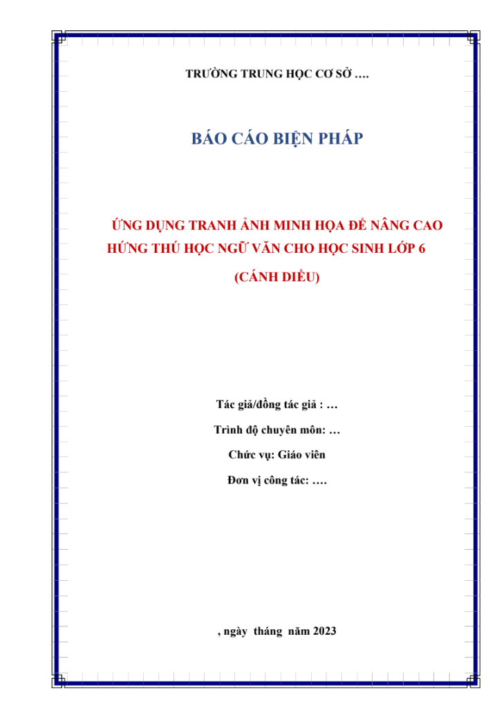 Ứng dụng tranh ảnh minh họa để nâng cao hứng thú học Ngữ  văn cho học sinh lớp 6 (CD)