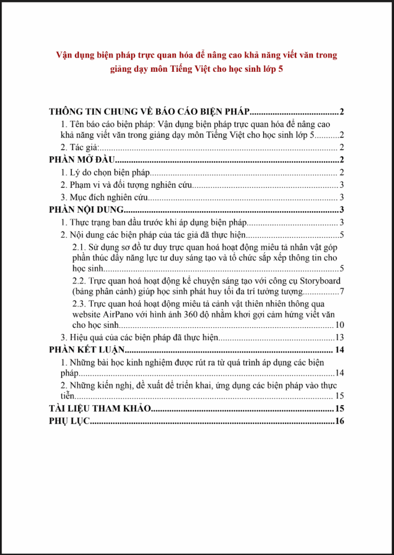Vận dụng biện pháp trực quan hóa để nâng cao khả năng viết văn trong giảng dạy môn Tiếng Việt cho học sinh lớp 5