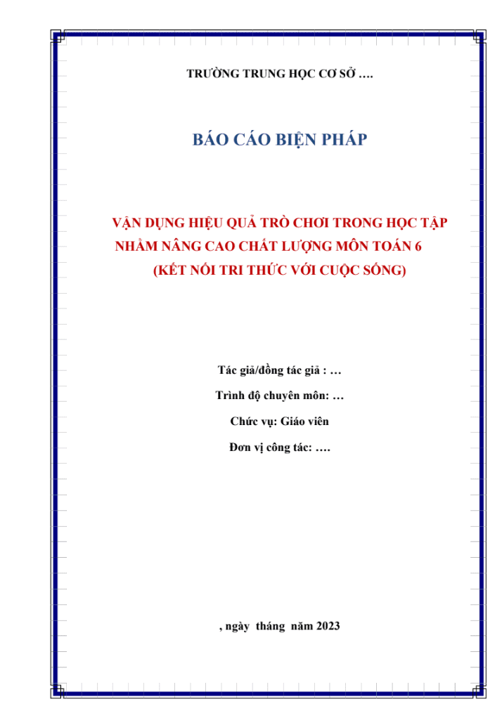 Vận dụng hiệu quả phương pháp Học thông qua chơi nhằm nâng cao chất lương môn Toán 6 (KNTT)