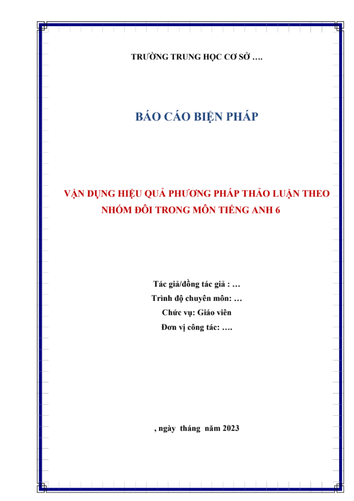 Vận dụng hiệu quả phương pháp thảo luận theo nhóm đôi trong môn Tiếng Anh 6 ( Sách Global/Smart start/Friend plus)