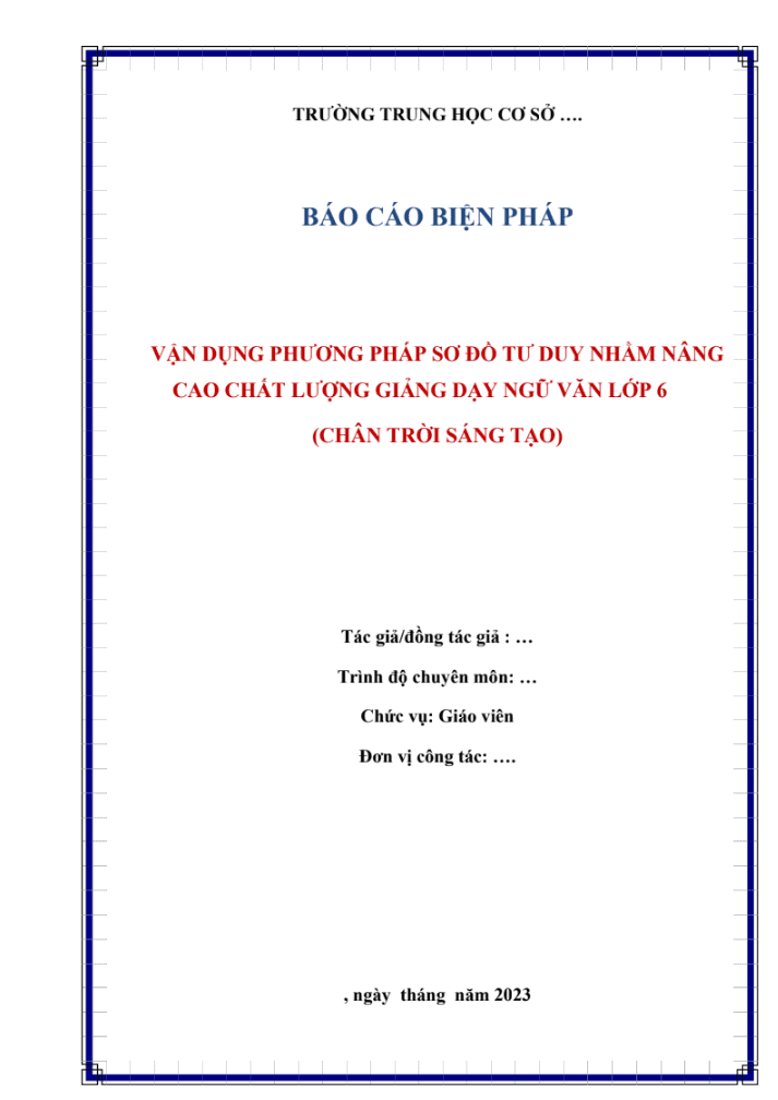 Vận dụng phương pháp sơ đồ tư duy nhằm nâng cao chất lượng giảng dạy Ngữ văn lớp 6 (CTST)