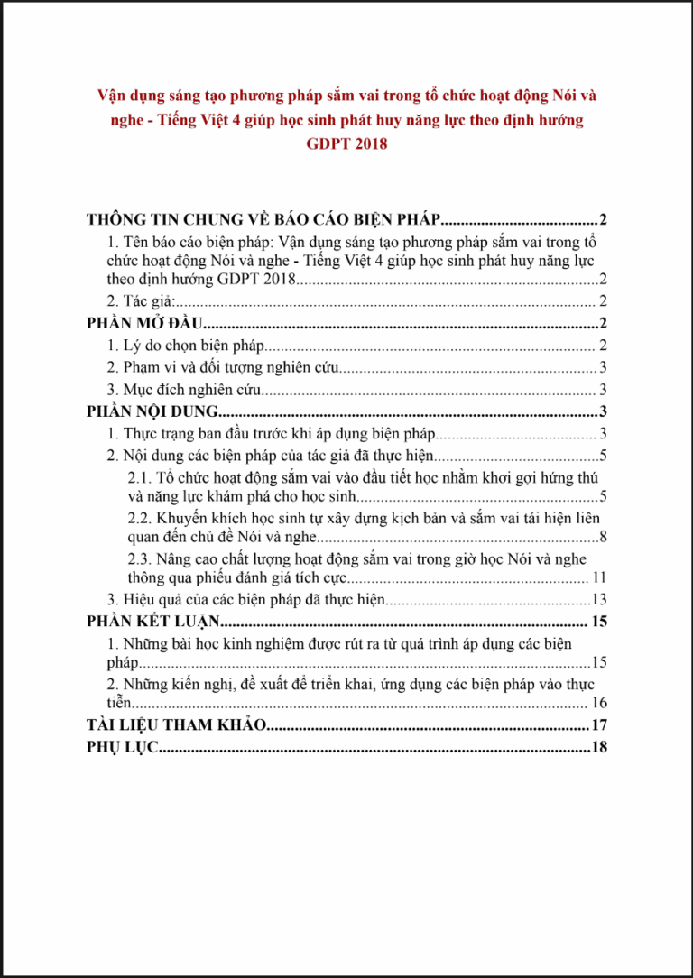 Vận dụng sáng tạo phương pháp sắm vai trong tổ chức hoạt động Nói và nghe – Tiếng Việt  4 giúp học sinh phát huy năng lực theo định hướng GDPT 2018