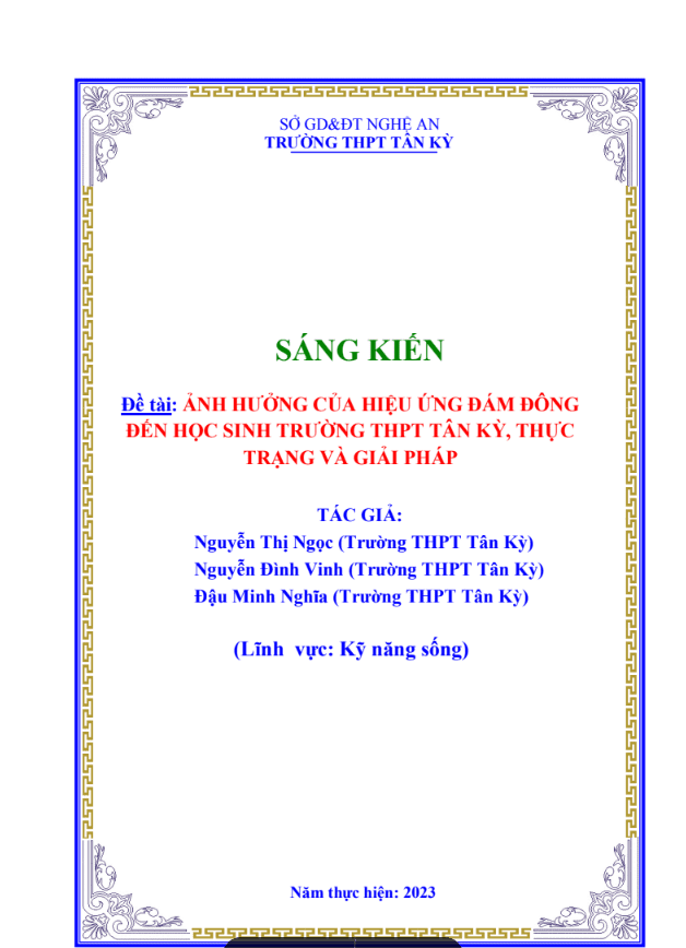 Ảnh hưởng của hiệu ứng đám đông đến học sinh trường thpt tân kỳ, thực trạng và giải pháp