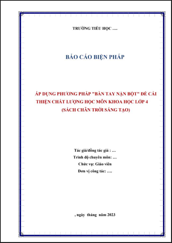 Áp dụng phương pháp “Bàn tay nặn bột” để cải thiện chất lượng học môn Khoa học lớp 4 (CTST)
