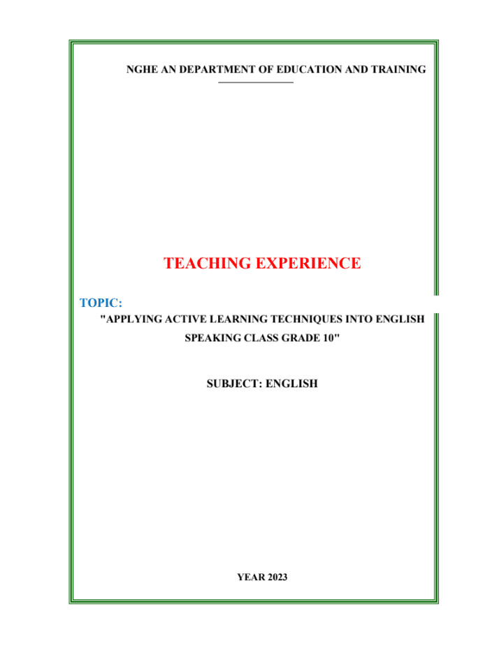 Applying active learning techniques into english speaking class grade 10