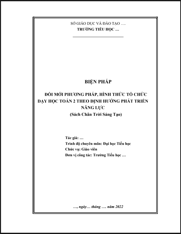 Biện pháp Đổi mới phương pháp, hình thức tổ chức dạy học toán 2 theo định hướng phát triển năng lực (Sách Chân trời sáng tạo)
