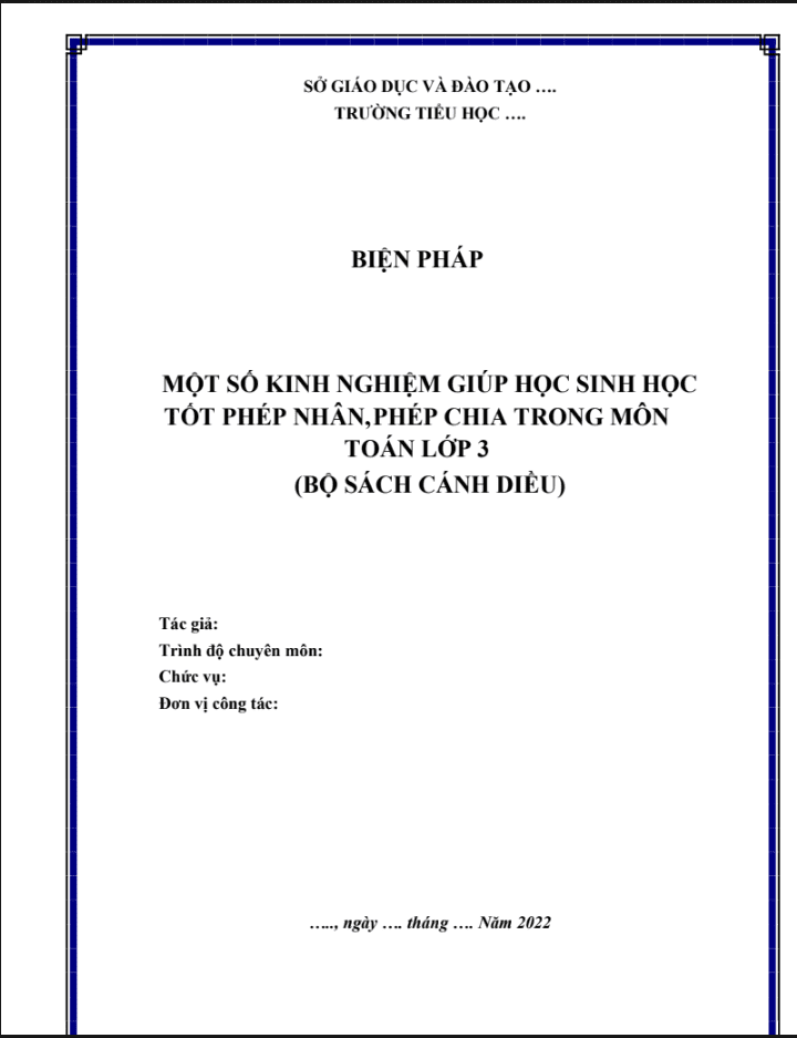 Biện pháp giúp học sinh học tốt phép nhân, phép chia trong môn toán lớp 3 (Sách Cánh diều)