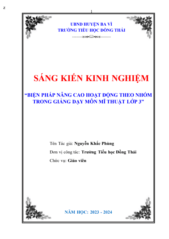 Biện pháp giúp nâng cao hoạt động theo nhóm trong giảng dạy môn Mĩ thuật 3 – Kết nối tri thức