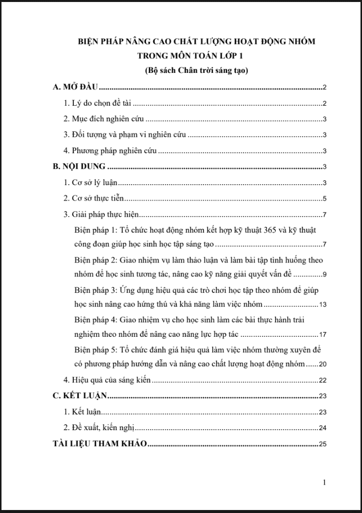 Biện pháp nâng cao chất lượng dạy học hoạt động nhóm trong môn toán lớp 1 (đủ 3 bộ sách)