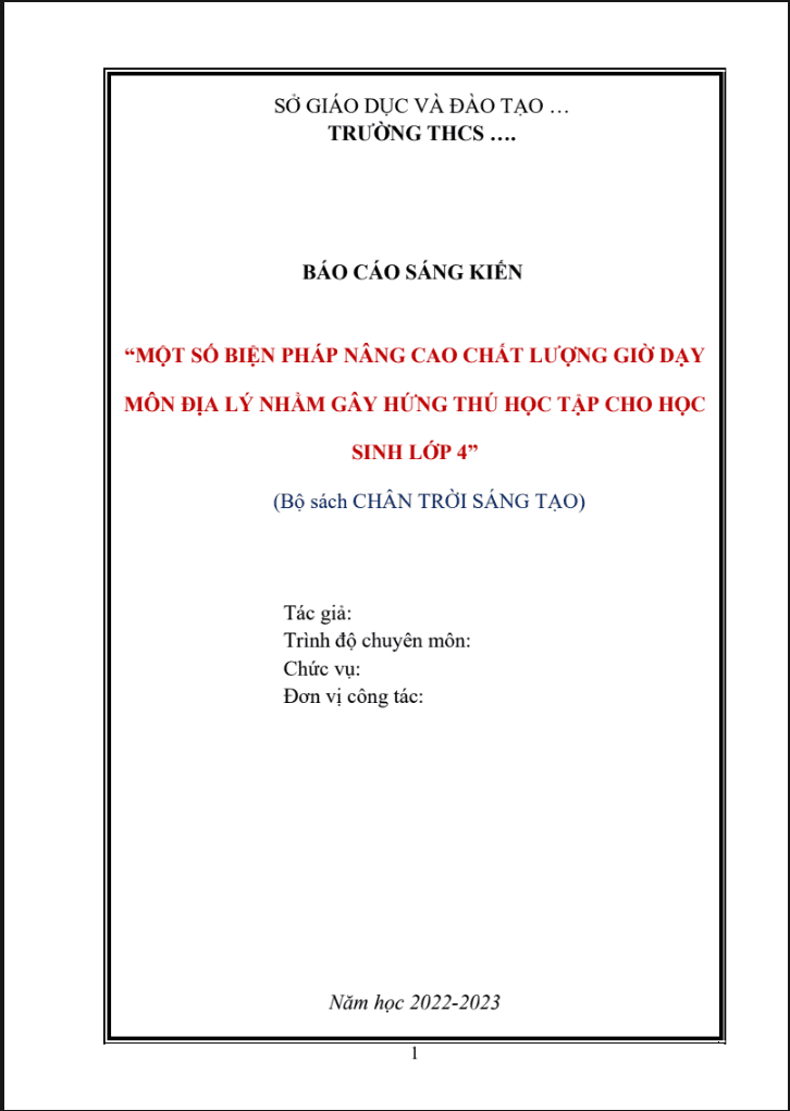 Biện pháp nâng cao chất lượng giờ dạy môn Địa lý nhằm gây hứng thú học tập cho học sinh lớp 4 (CTST)