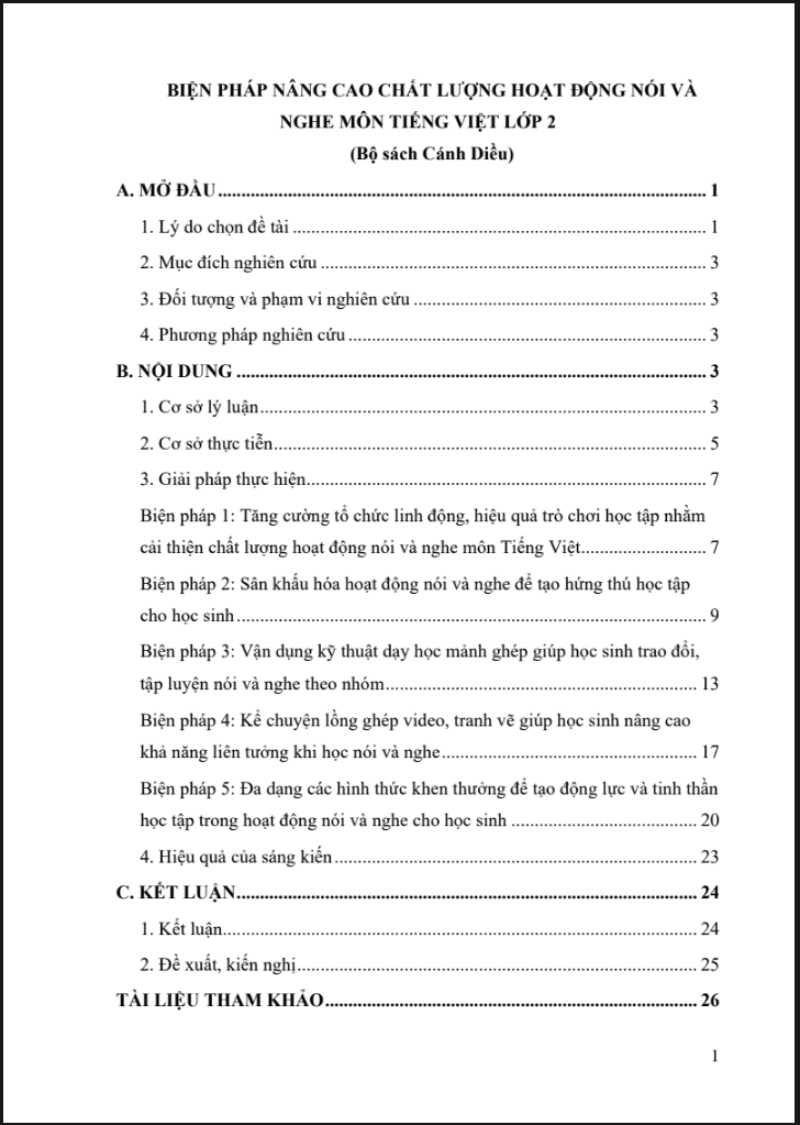 Biện pháp nâng cao chất lượng hoạt động nói và nghe môn Tiếng Việt lớp 2 (đủ 3 bộ sách)