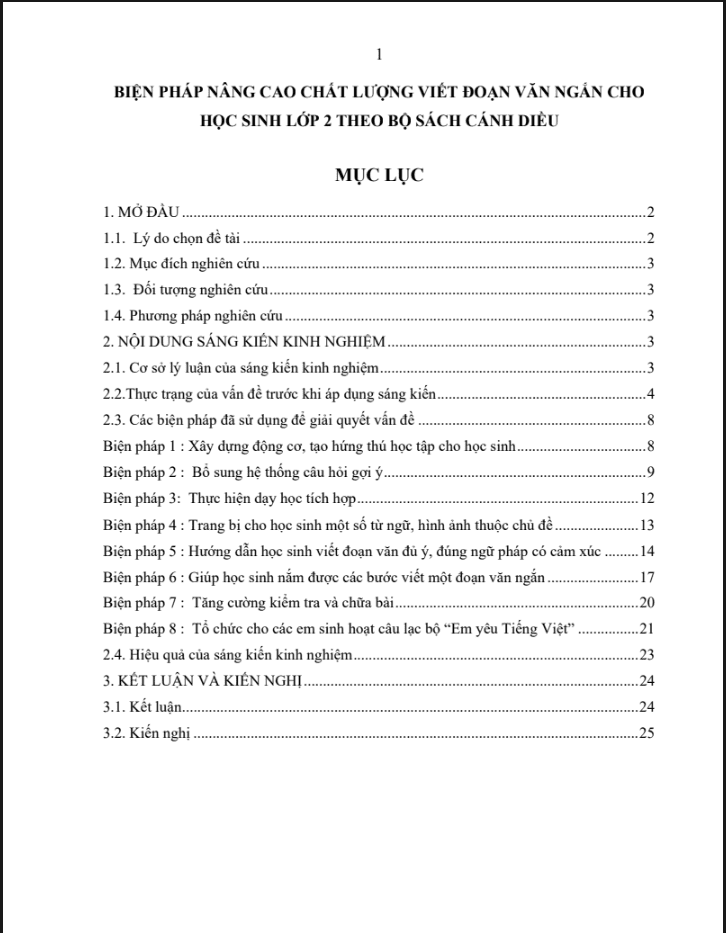 Biện pháp nâng cao chất lượng viết đoạn văn ngắn cho học sinh lớp 2 theo bộ sách Cánh diều