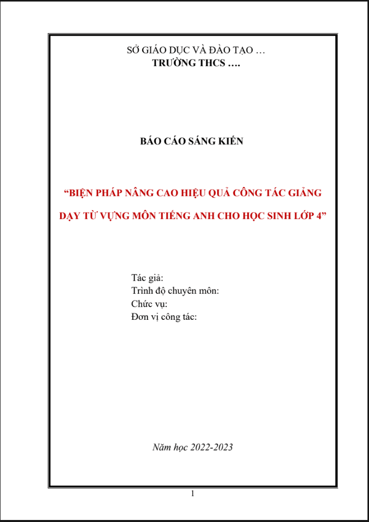 Biện pháp nâng cao hiệu quả công tác giảng dạy từ vựng môn Tiếng Anh cho học sinh lớp 4 ( Sách Global/Smart start/Family&friend)